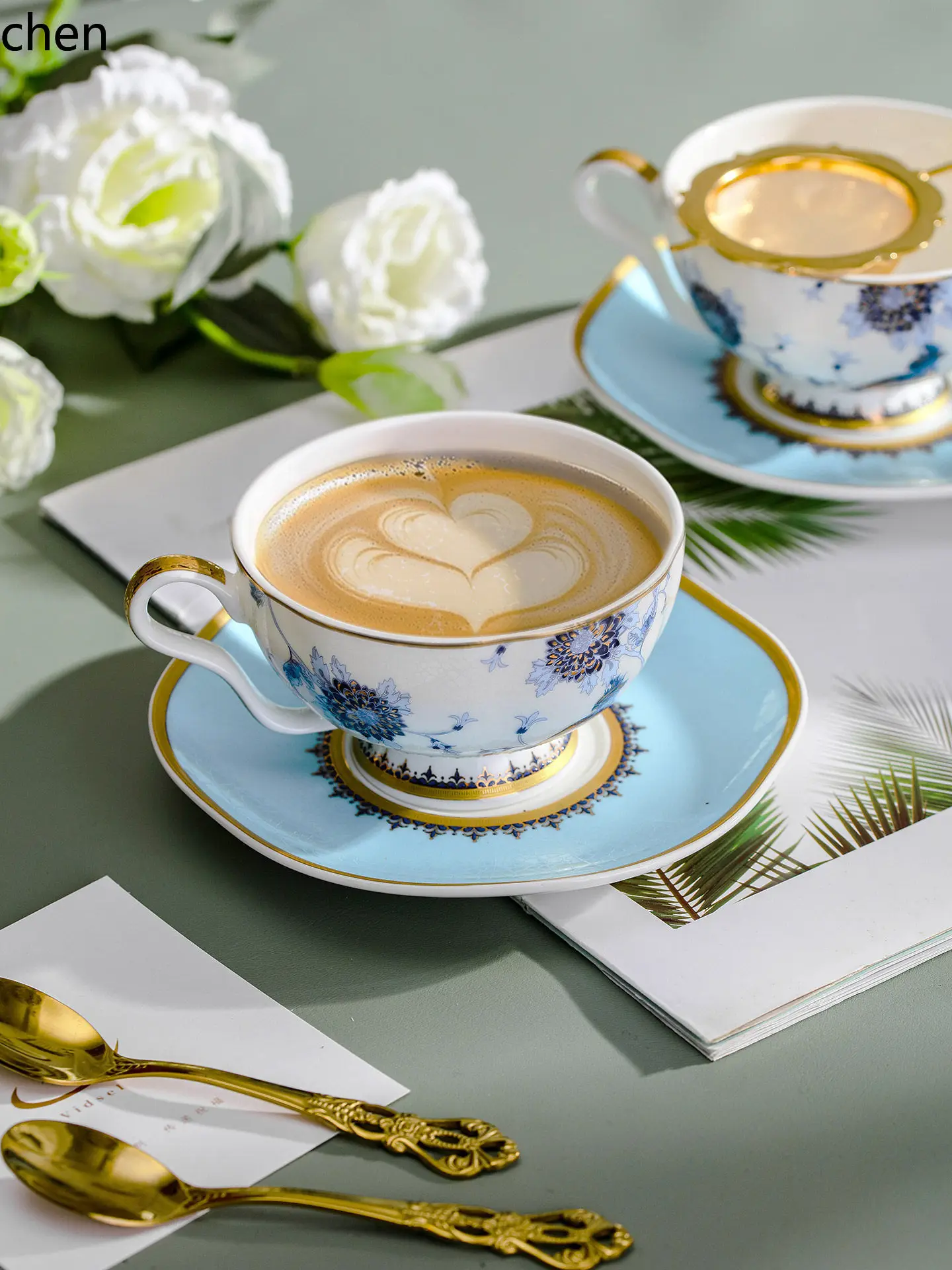 H1 coffee cup and saucer set - exquisite wedding, housewarming, birthday, or new home gift - ceramic couple cup gift box
