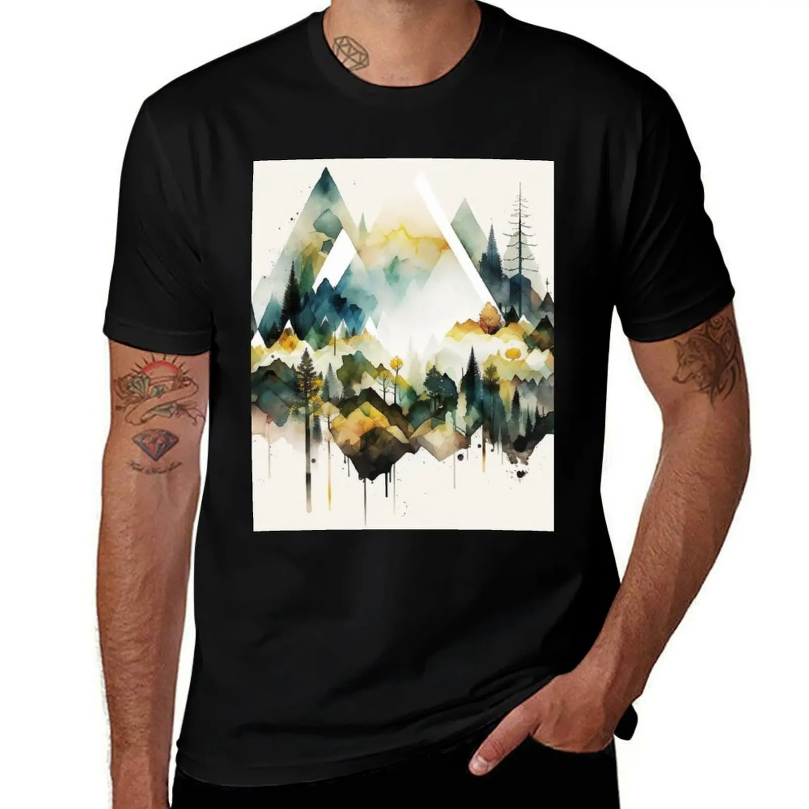 

mountain geometric shapes watercolor T-Shirt sublime oversize t-shirts man t shirt for men
