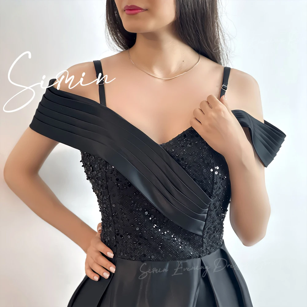 

Simin Off-the-Shoulder Pleat Satin elegant prom dress fairy Slit Floor Length Saudi Royal wedding dresses for women guest Luxury