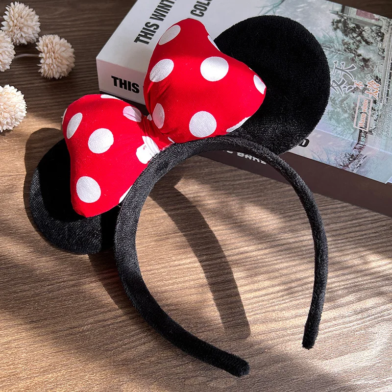 Halloween Mickey Minnie Ear Headband Adult Kids Kawaii Sequin Bows Girl Party Hairband Cosplay Plush Headwear Birthday Gift 2024