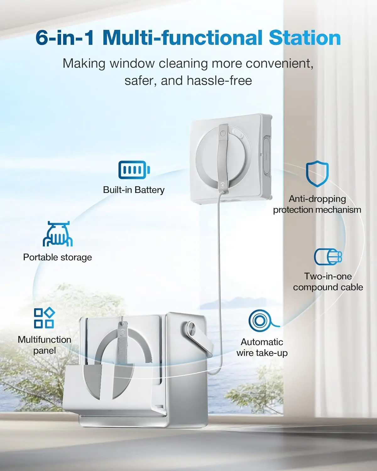 Omni Potable Window Cleaning Robot, Intelligent Cleaning with Three-Nozzle Wide-Angle Spray Technology, Win SL