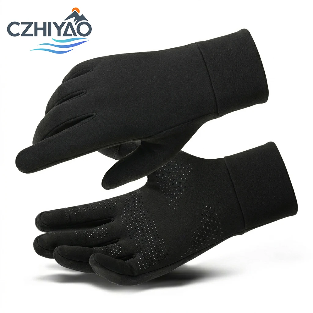 CZHIYAO Thermal Ski Liner Gloves Touch Screen Men Women,Windproof Winter Running Gloves with Soft Fleece Lining Non-Slip Palm
