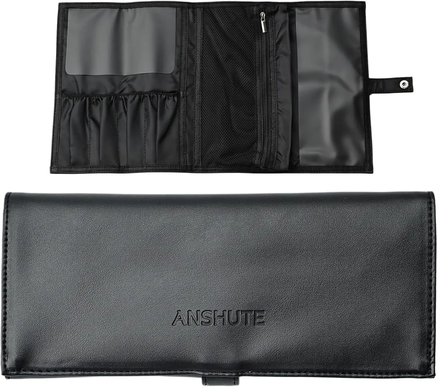 All-In-One Travel-Ready Makeup Brush Organizer - Multi-Compartment 9.25 in × 16.2 in PU Leather Cosmetic Case with TPU Brush Cov