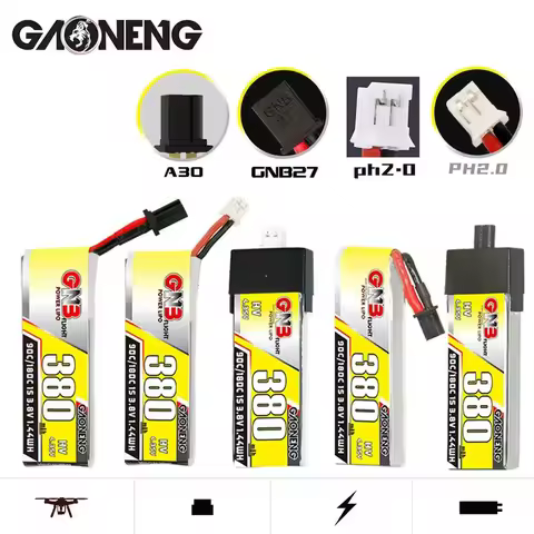 6PCS Original GNB 3.8V HV 380mAh 1S 90C 4.35V Lipo battery For M80S TINY6 Beta75S Emax Tinyhawk Snapper7 FPV Drone DIY Plug