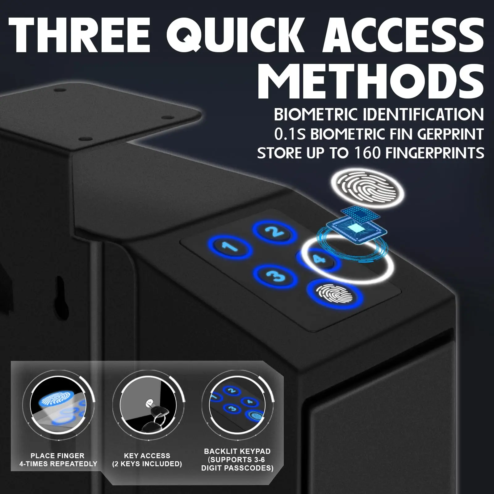 Biometric Handgun Gun Safe For Nightstand Slider Fingerprint Hand gun Safe Bedside Pistol Safe For Desk Car Truck with PIN Code