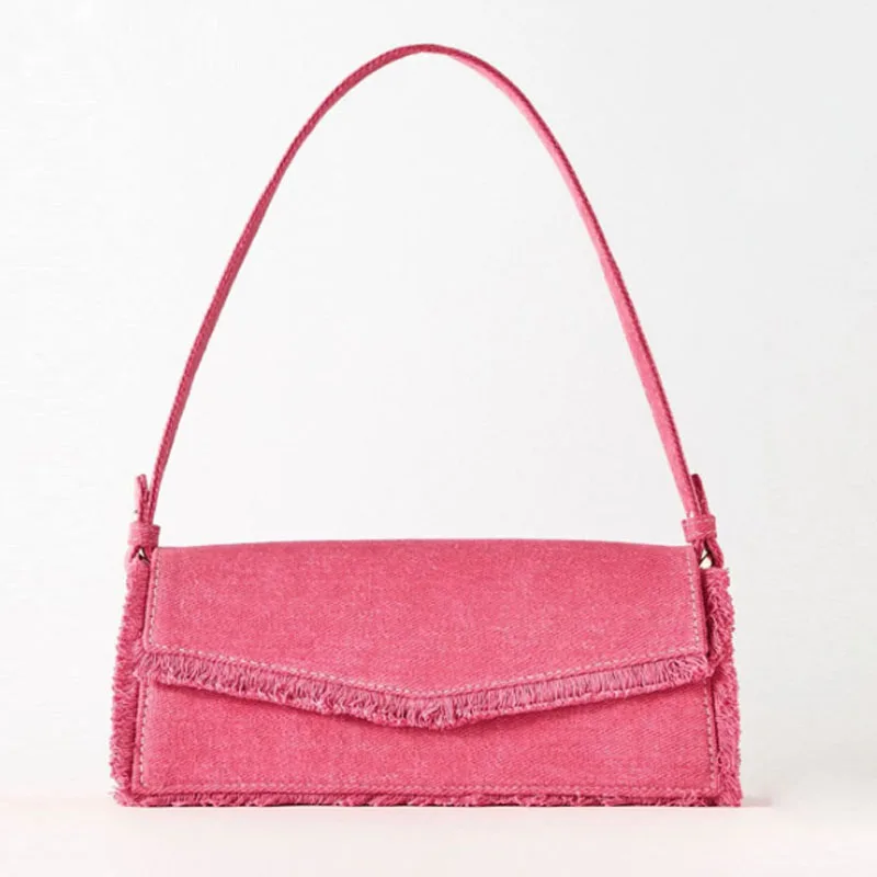 

Rose Red Denim Women Shoulder Bags Designer Flap Handbags Casual Simple Armpit Bag Trend Purses