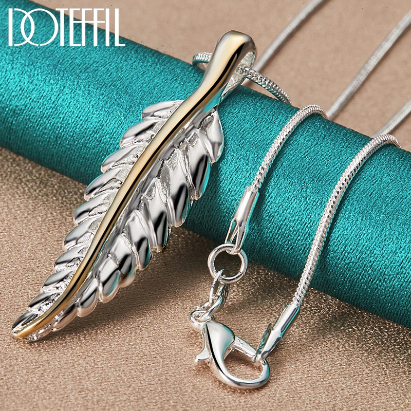 DOTEFFIL 925 Sterling Silver Feather Pendant Necklace 18-30 Inch Snake Chain For Women Wedding Engagement Party Jewelry Gift