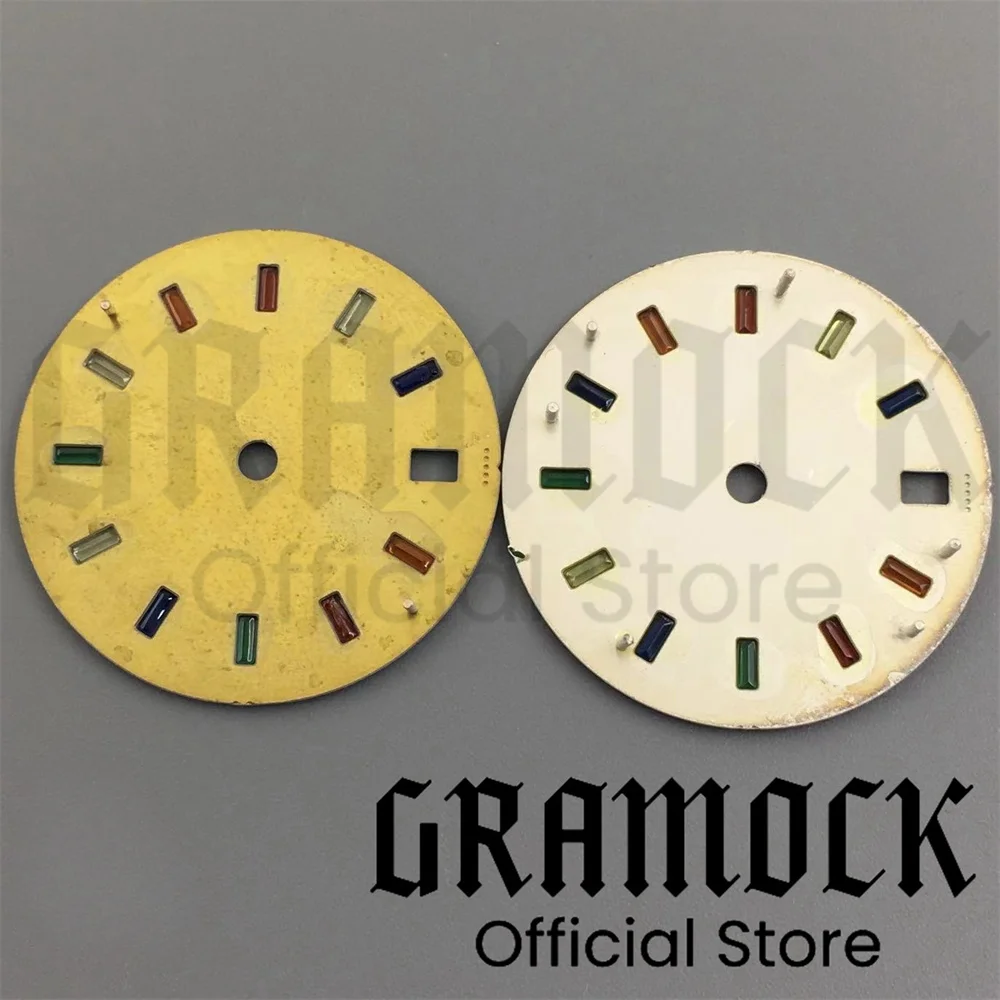 Gramock 29mm Watch Dial Puzzle Pattern Orange Sky Blue Fit NH35 NH36 ETA2824 2836 Miyota 8215 DG2813 3804 Movement Luminous