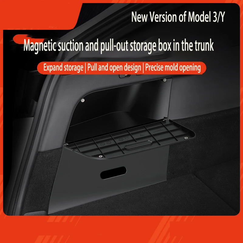 Car trunk side storage box magnetic suction pull-out car storage accessory suitable for the 24 year refreshed Tesla Model 3