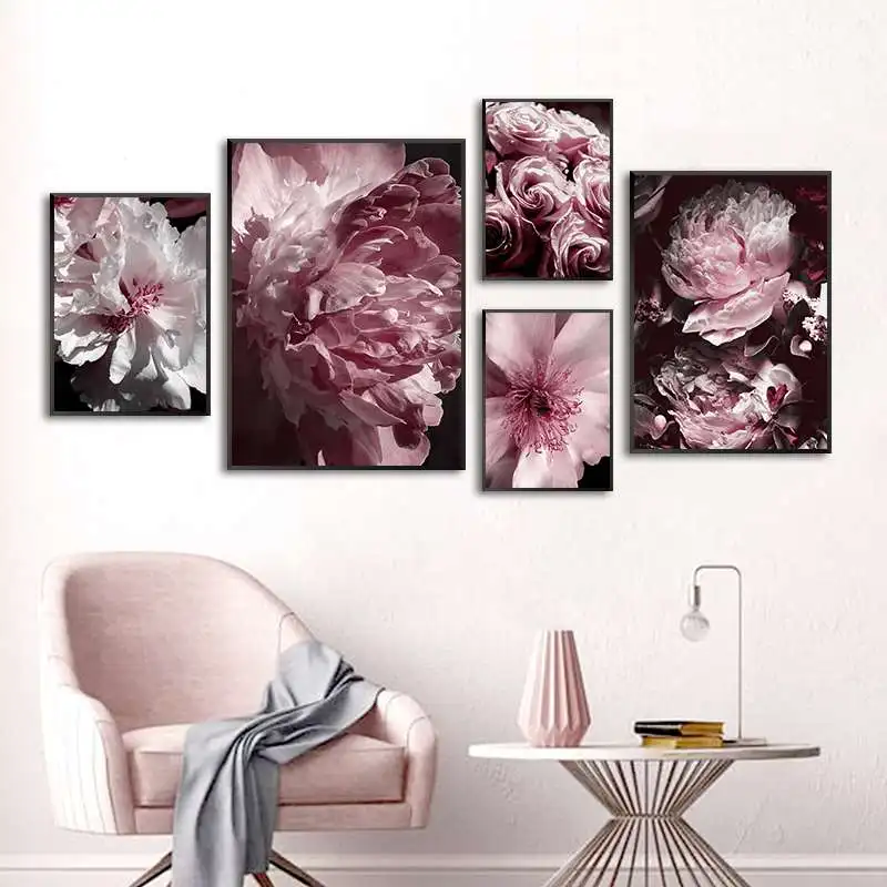 Nordic Minimalist Peony Art Canvas Painting Print Bloom Flower Poster Wall Art Pictures For Living Room Modern Home Decor