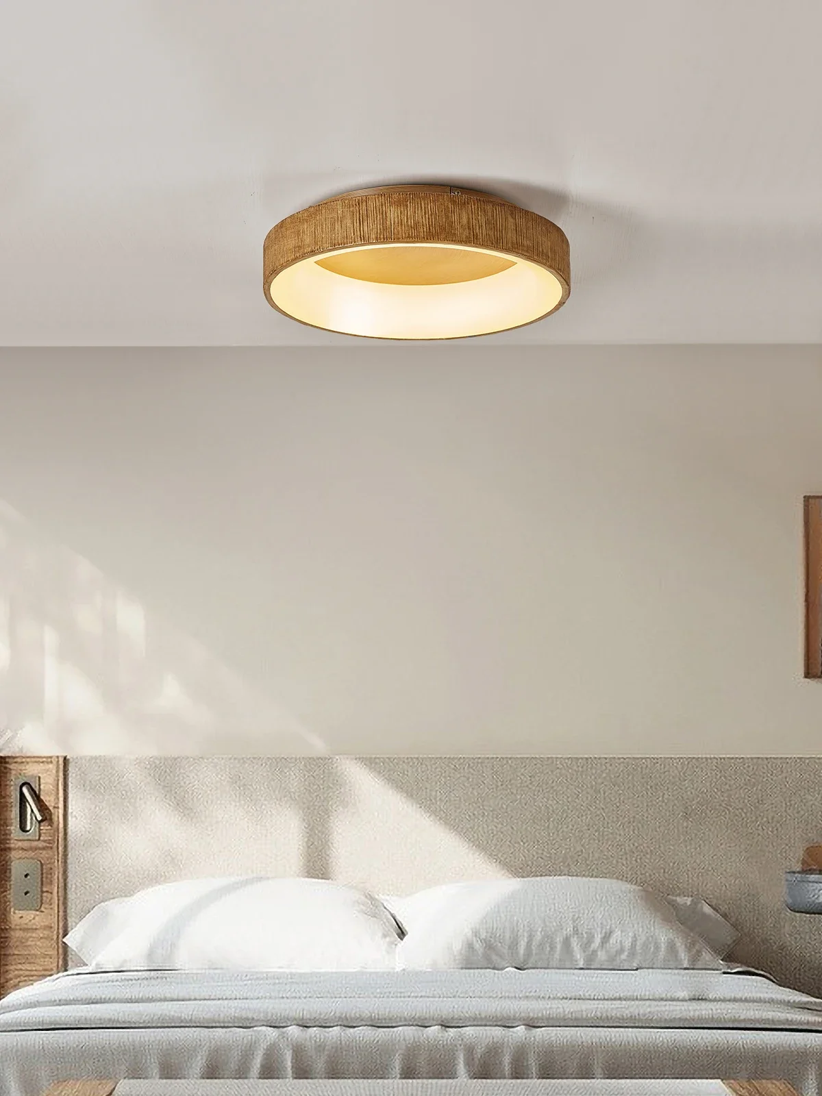 Zen imitation wood ceiling lamp bedroom aisle lamps Japanese simple Chinese round LED three-tone light