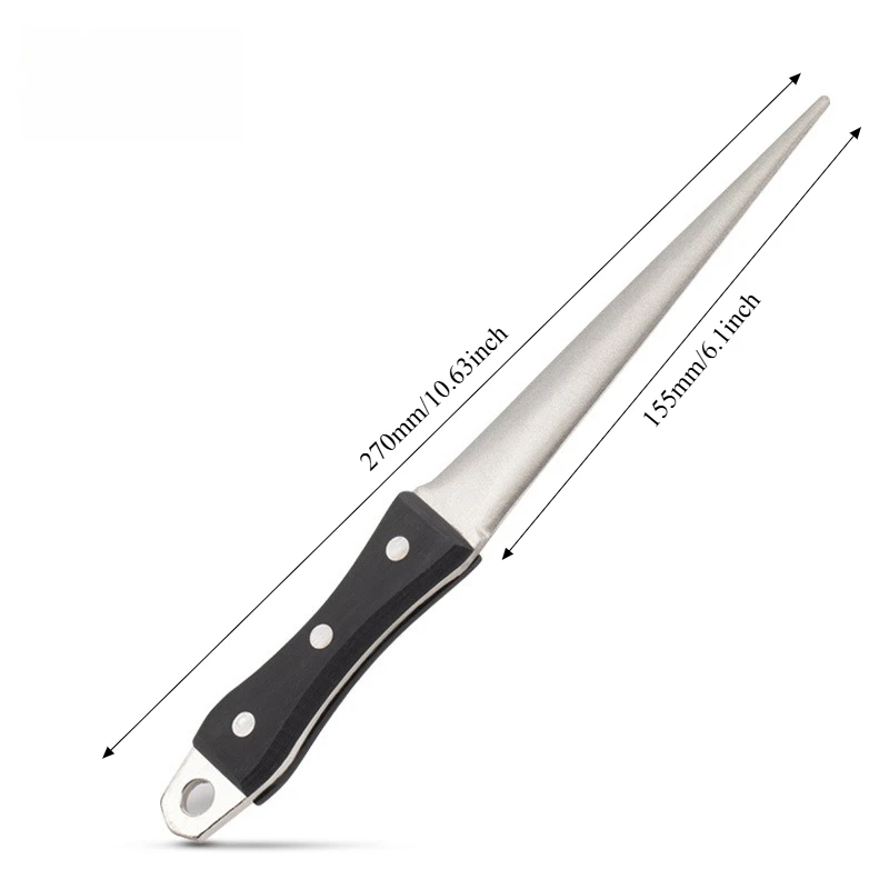 Electroplated Diamond Double-Sided Sharpener Pointed Head Black Flat Handle for Kitchen Knife Scissors Blade Repair Tool