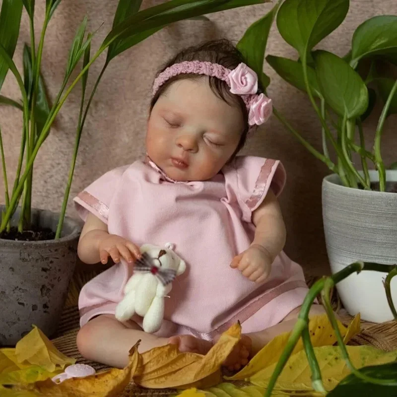 

25cm Reborn Doll Soft Silicone Cloth Body Luna Lifelike Real Touch Reborn Baby Girl with Hand-rooted Hair Cute Doll