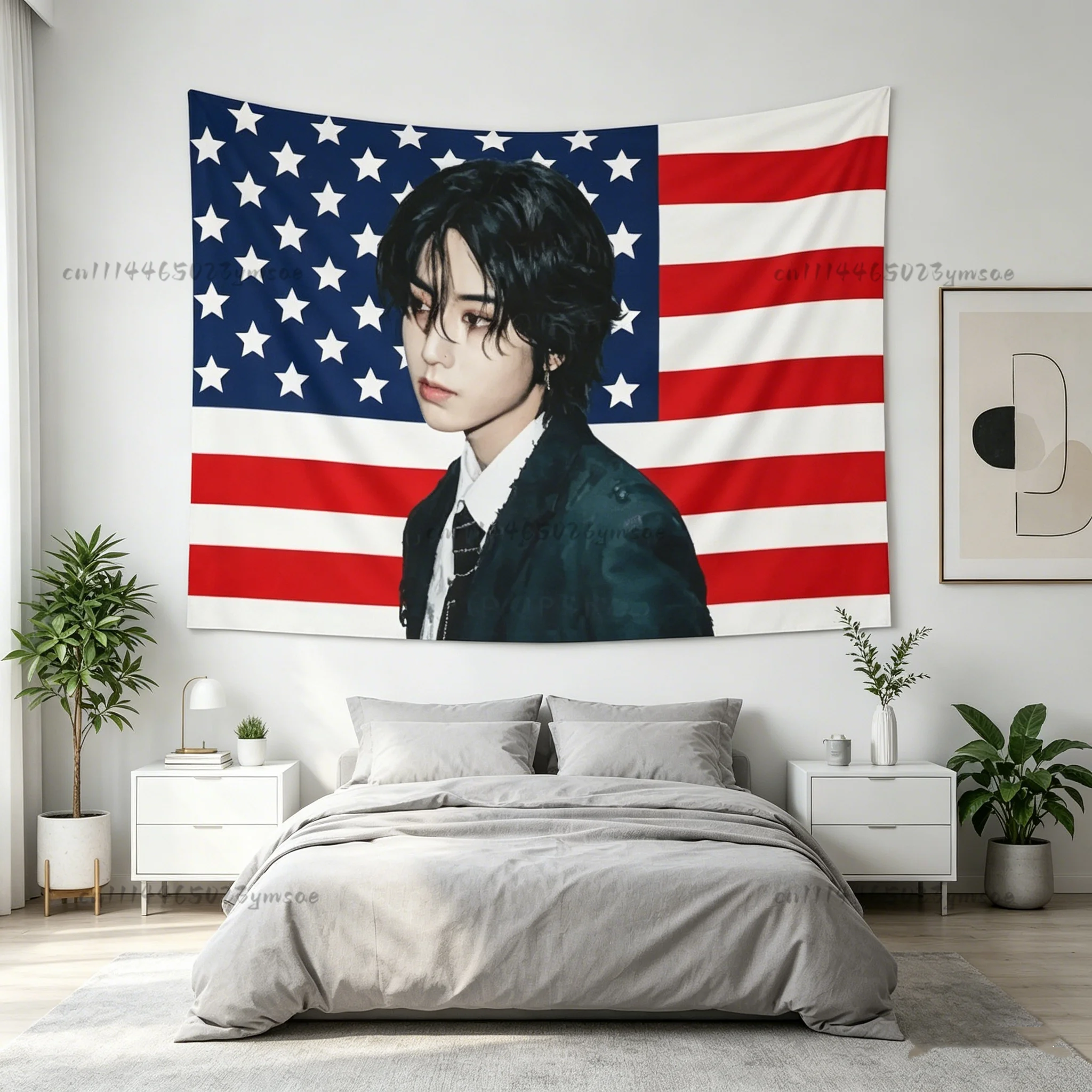 Aesthetic Tapestry Room Decor S-K-Z-Han Stray A American Flags Wall Tapestries Bedroom Dorm Wall Hanging Background Cloth Gifts