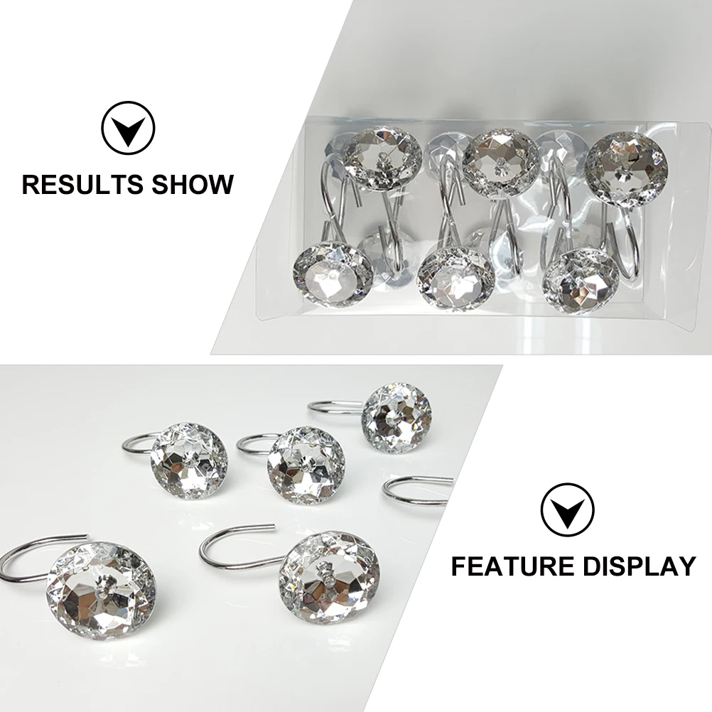 

12pcs Shower Curtain Hooks Acrylic Metal Modern Silver Bathroom Hardware Decorative Fade Resistant Easy Install
