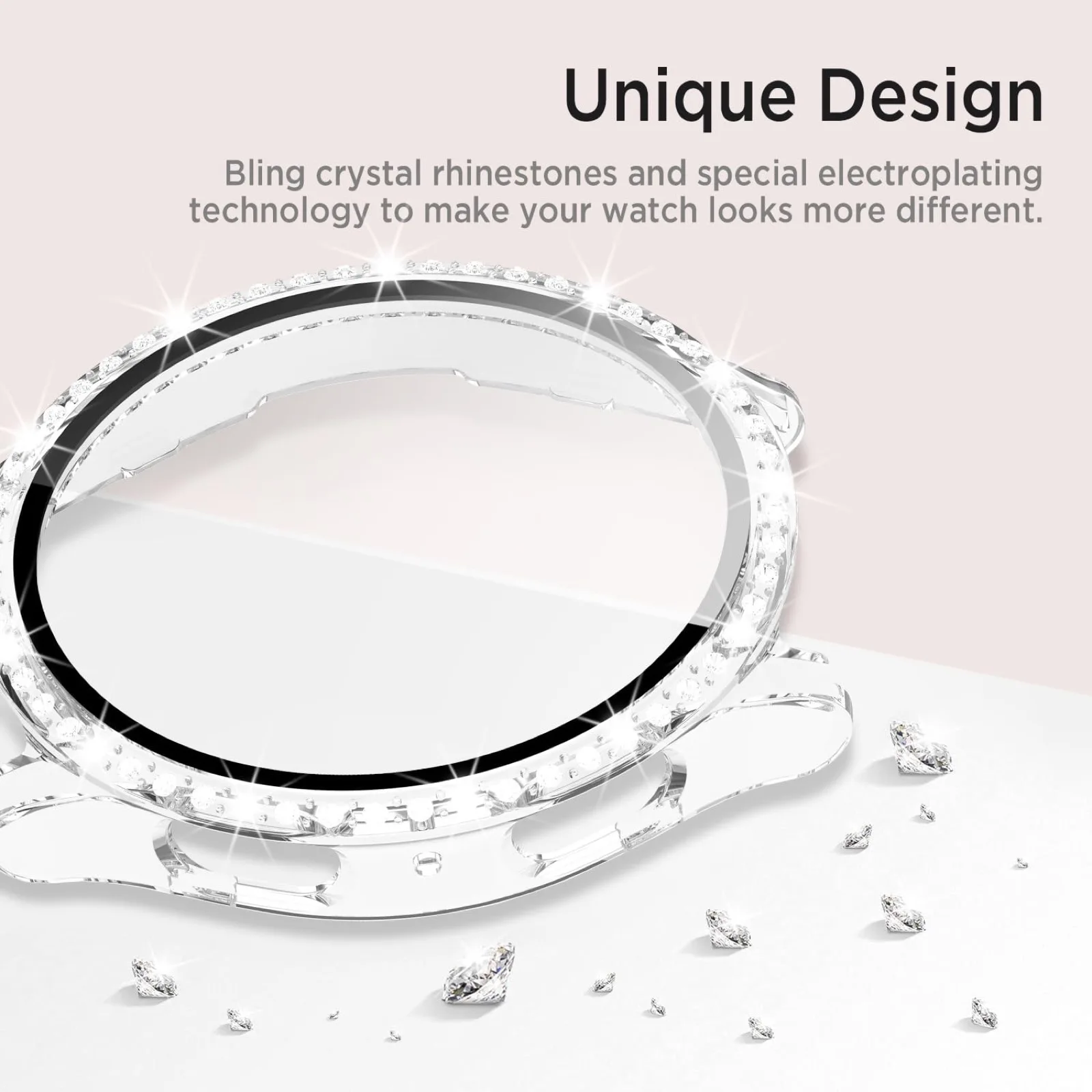 Glass+Diamond Case for Samsung Galaxy Watch 7 40mm/44mm Screen Protector Tempered Glass & Hard PC  Protective Bumper Bling Cover