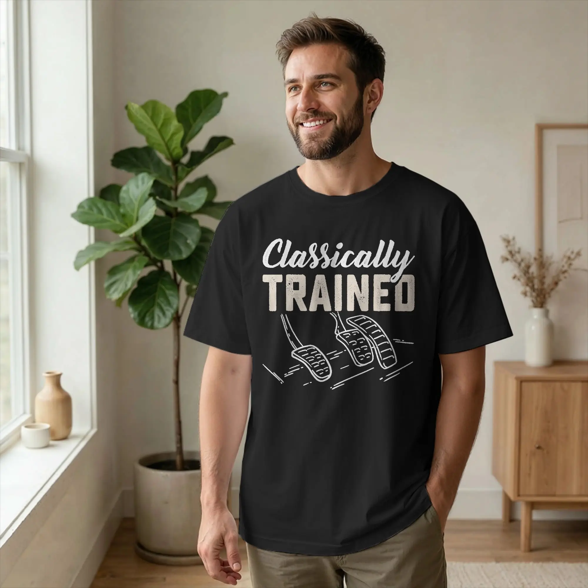 Camisetas Masculinas de Algodão com Estampa Divertida de Carro Manual de Três Pedais, Estilo Retrô de Corrida, Gola Redonda, Manga Curta, Tamanhos Grandes