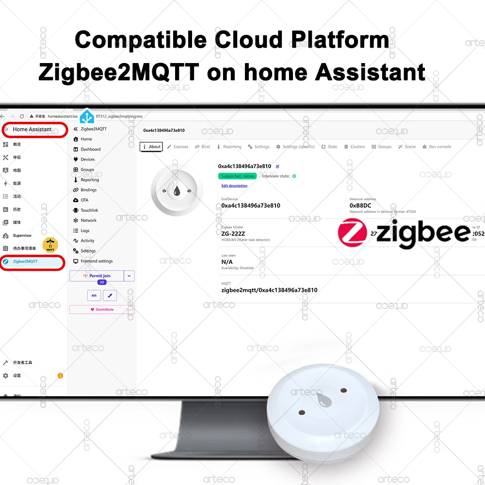 Умный датчик воды Zigbee, детектор утечки воды, приложение, удаленный мониторинг, нужен шлюз, поддержка домашнего помощника Zigbee2mqtt