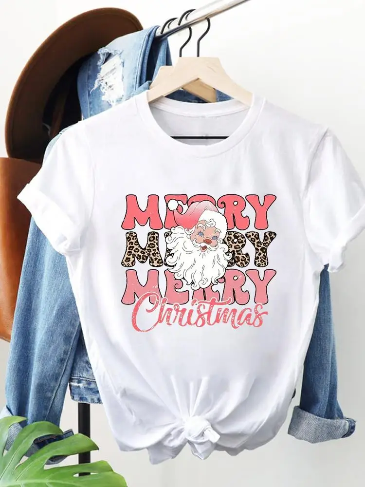 Fashion Women Graphic T-shirts Printing Clothing Festival Trend Merry Christmas Happy New Year Print Short Sleeve Top Tee