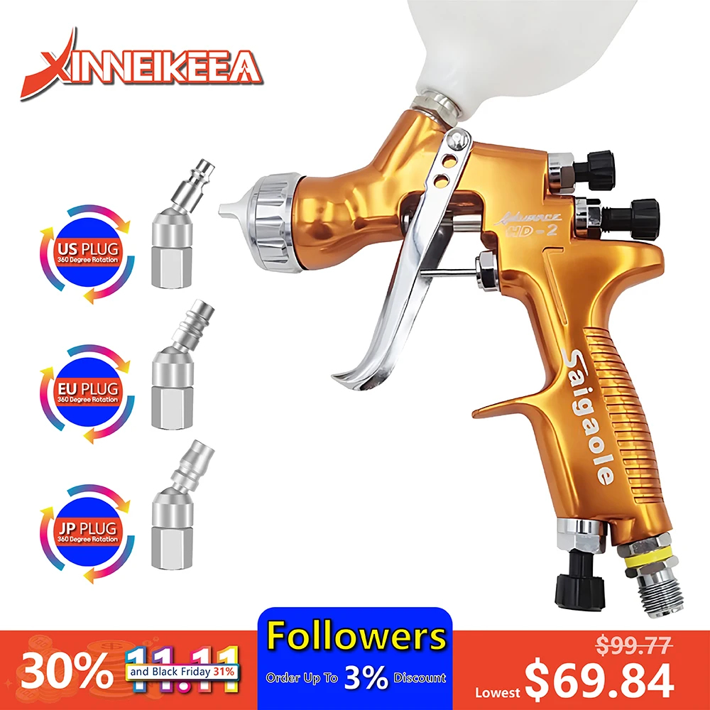 HD Auto Paint Spray Gun Saigaole Boutique Manual Paint Spray Gun Air Tools Leather Repair Gun HVLP Nozzle 1.3mm Cup 600ml