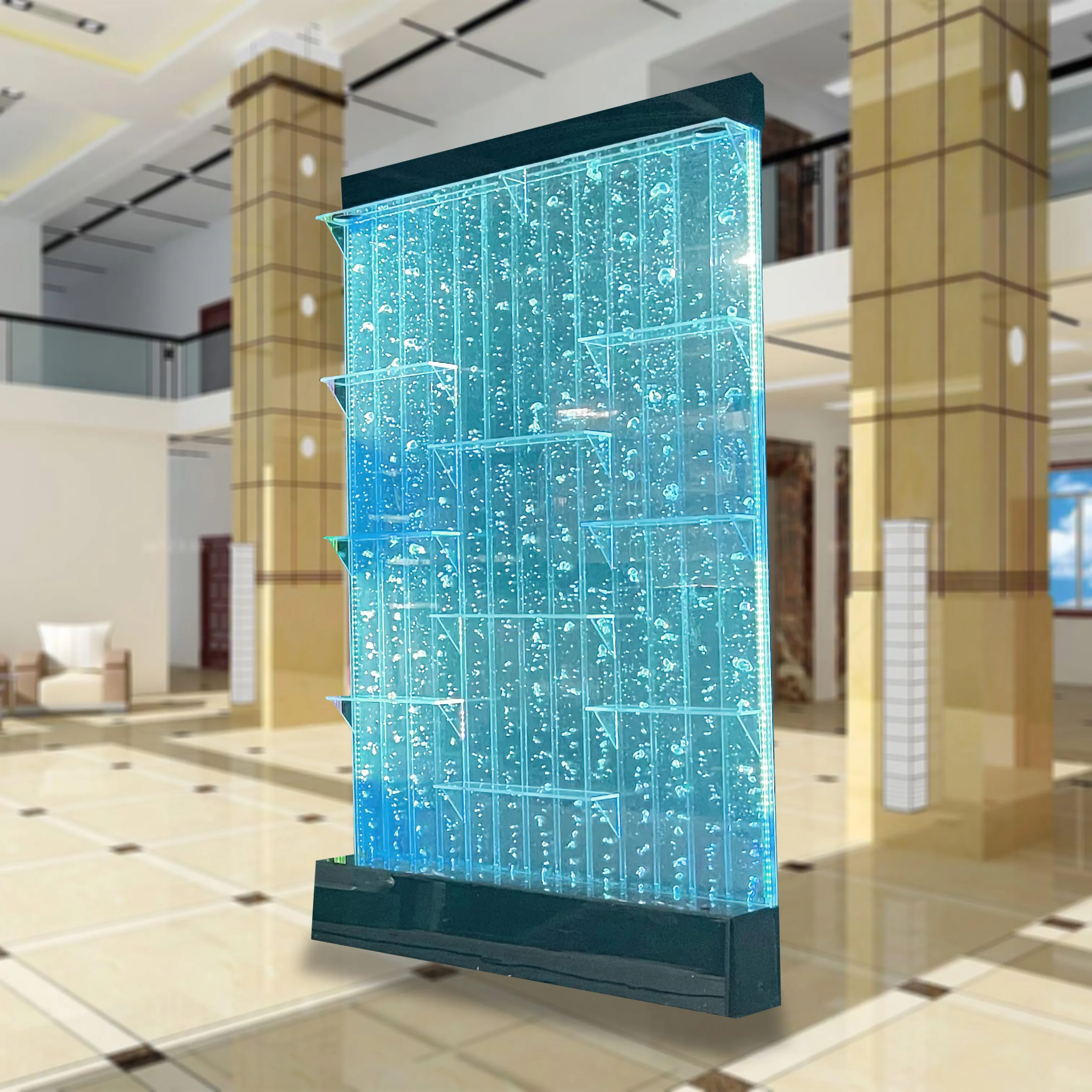 التخصيص. ديكور المنزل الرقص الاكريليك تغيير ضوء LED الطابق الدائمة فقاعة الماء الجدار مع الرفوف