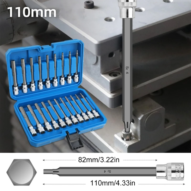 Chave allen cabeça sextavada 3/8 polegadas, broca aço 110mm, alça longa, chave sextavada