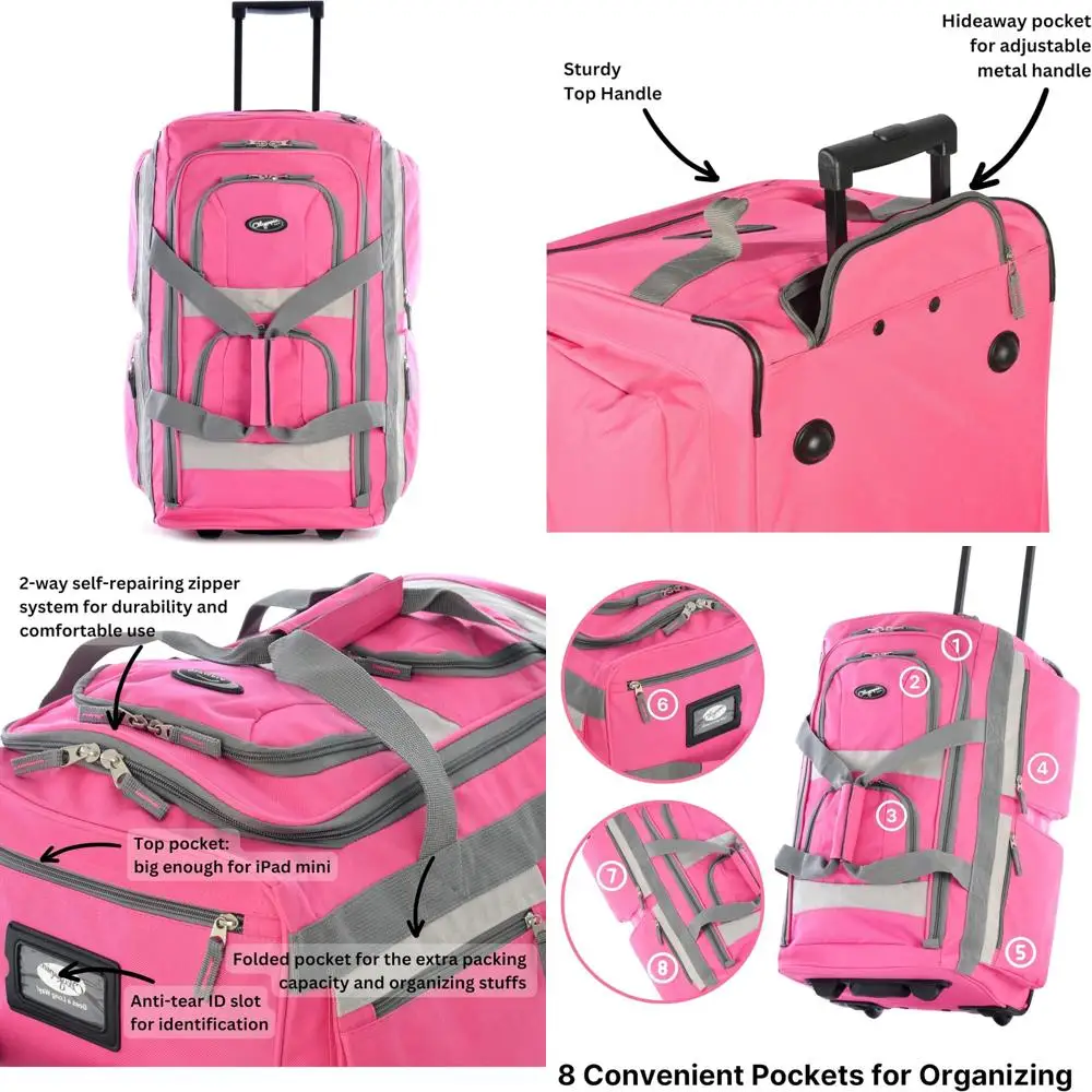 

Jumbo 33 Inch Wheeled Duffel Bag with 8 Pockets, Water Resistant, Lightweight Luggage for Travel and Suitcases