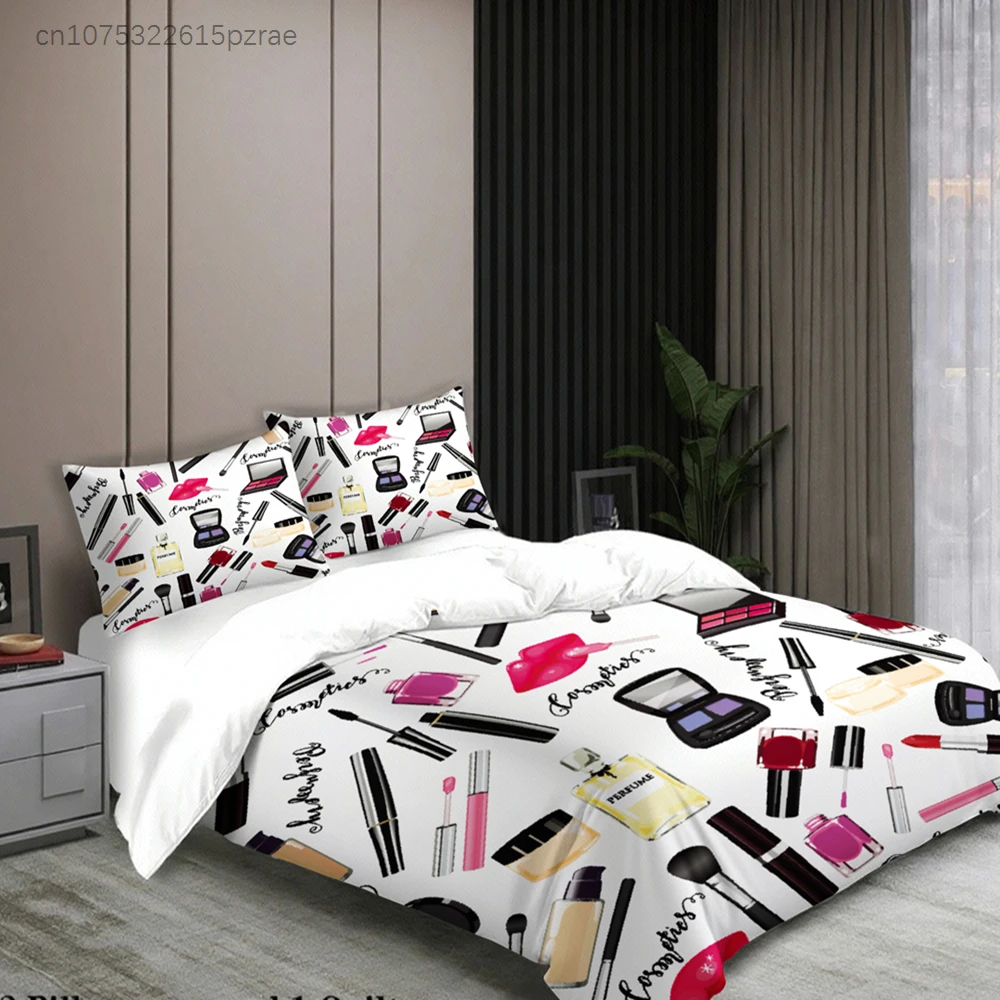 3pcs Cosmetic Makeup Bedding Sets 3D Printed Cosmetics Pattern Duvet Cover Sets With Pillowcases No Filling