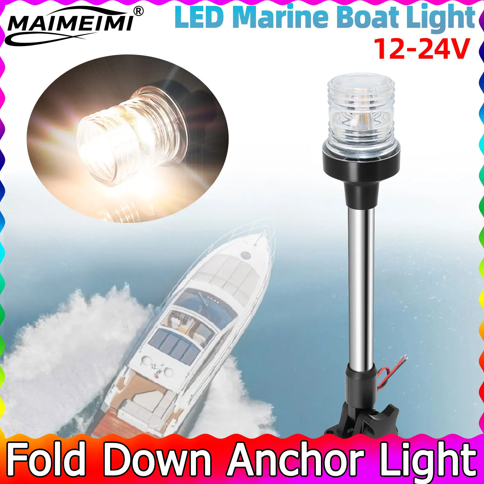 

6inch/12inch Anchor Light Fold Down 360 Degree Boat Stern Light Waterproof White Marine Navigation Lights for Boats LED