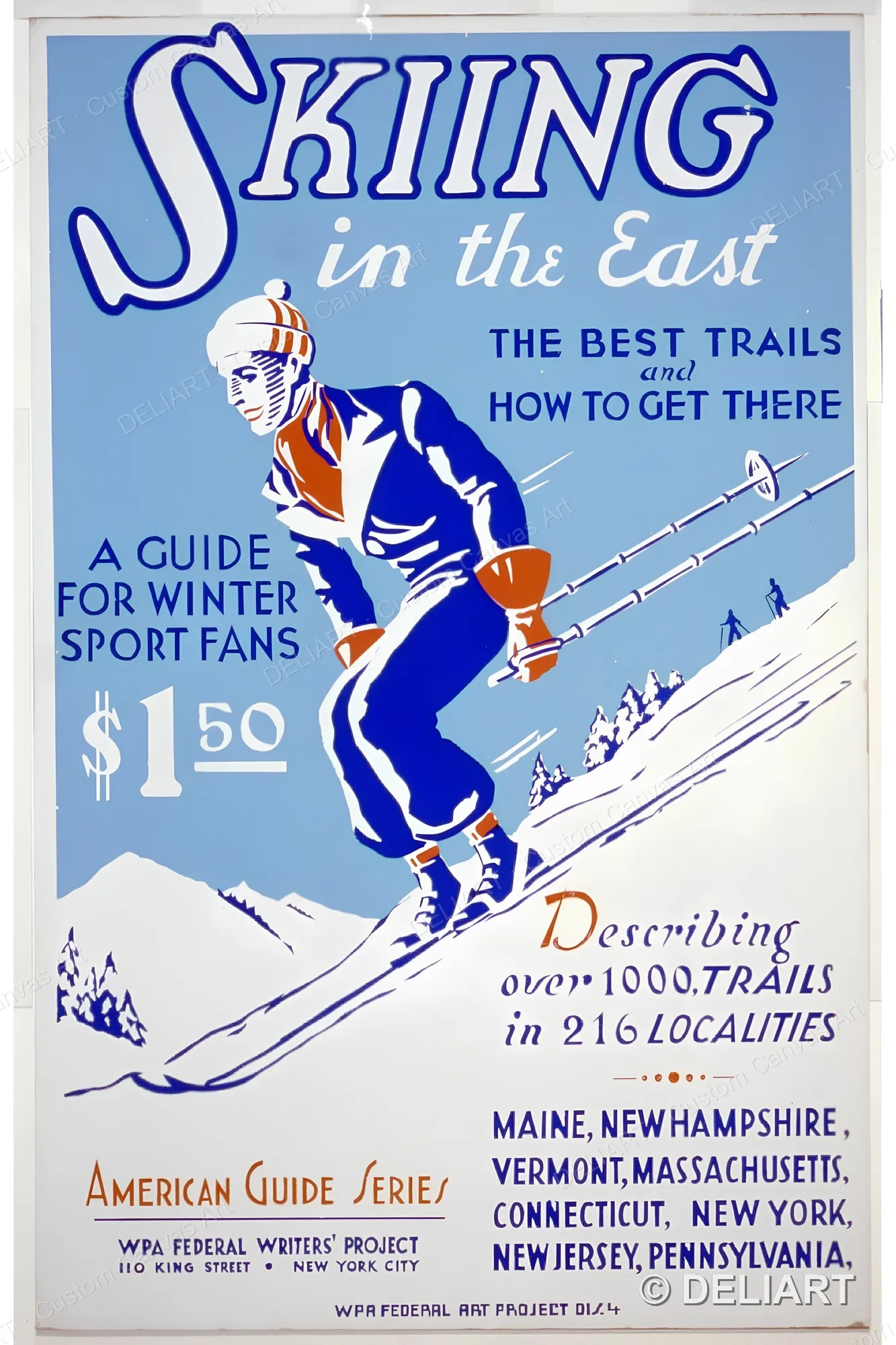 Skiing in the East The best trails and how to get there : Vintage WPA Canvas Wall Art Poster Print Retro Home Decor Unframed