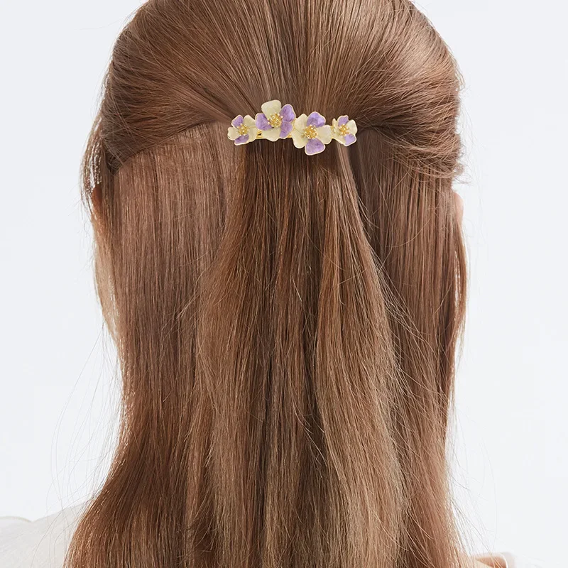 Alloy Baking Paint Flower Hair Clips for Women Bridal Purple Hair Accessoires Brides tiaras headdresses Wedding Party Jewelry