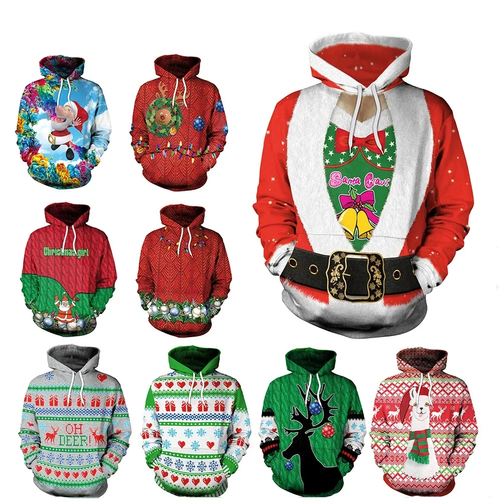 

Christmas Elk Sweatshirt For Women 2024 Winter Long Sleeve Cute Fashion Hoodie Casual Loose Pullovers Santa Claus Hoodies