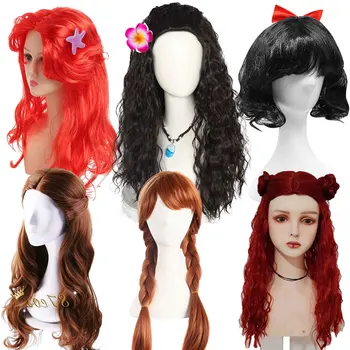 Kostium Moana dla dzieci Nakrycie głowy Peruka Comic Con Odgrywanie ról Elsa Belle Mała Syrenka Księżniczka Przebranie Akcesoria Włosy syntetyczne