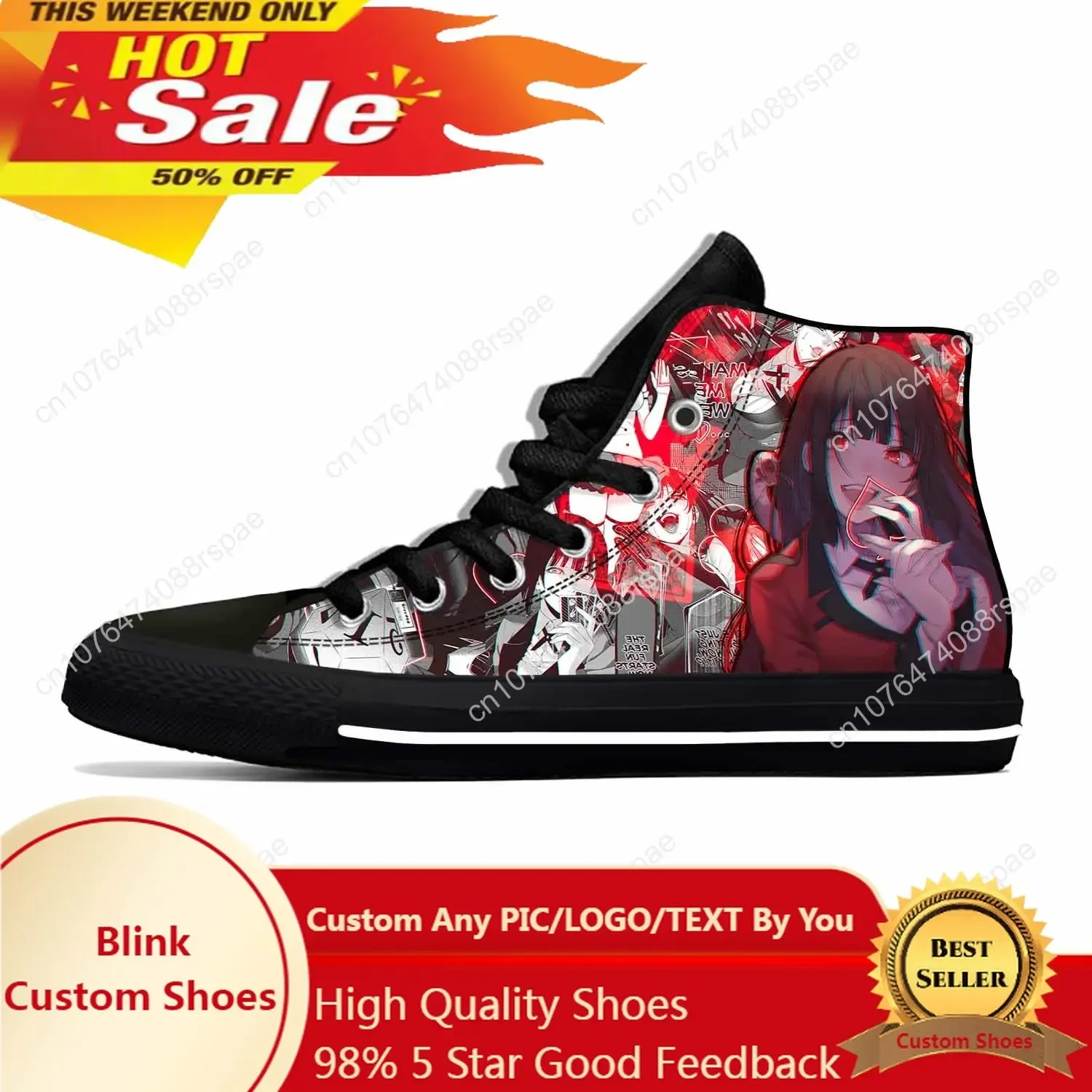Anime Cartoon Manga Comic Kakegurui Jabami Yumeko Casual Cloth Shoes High Top Lightweight Breathable 3D Print Men Women Sneakers