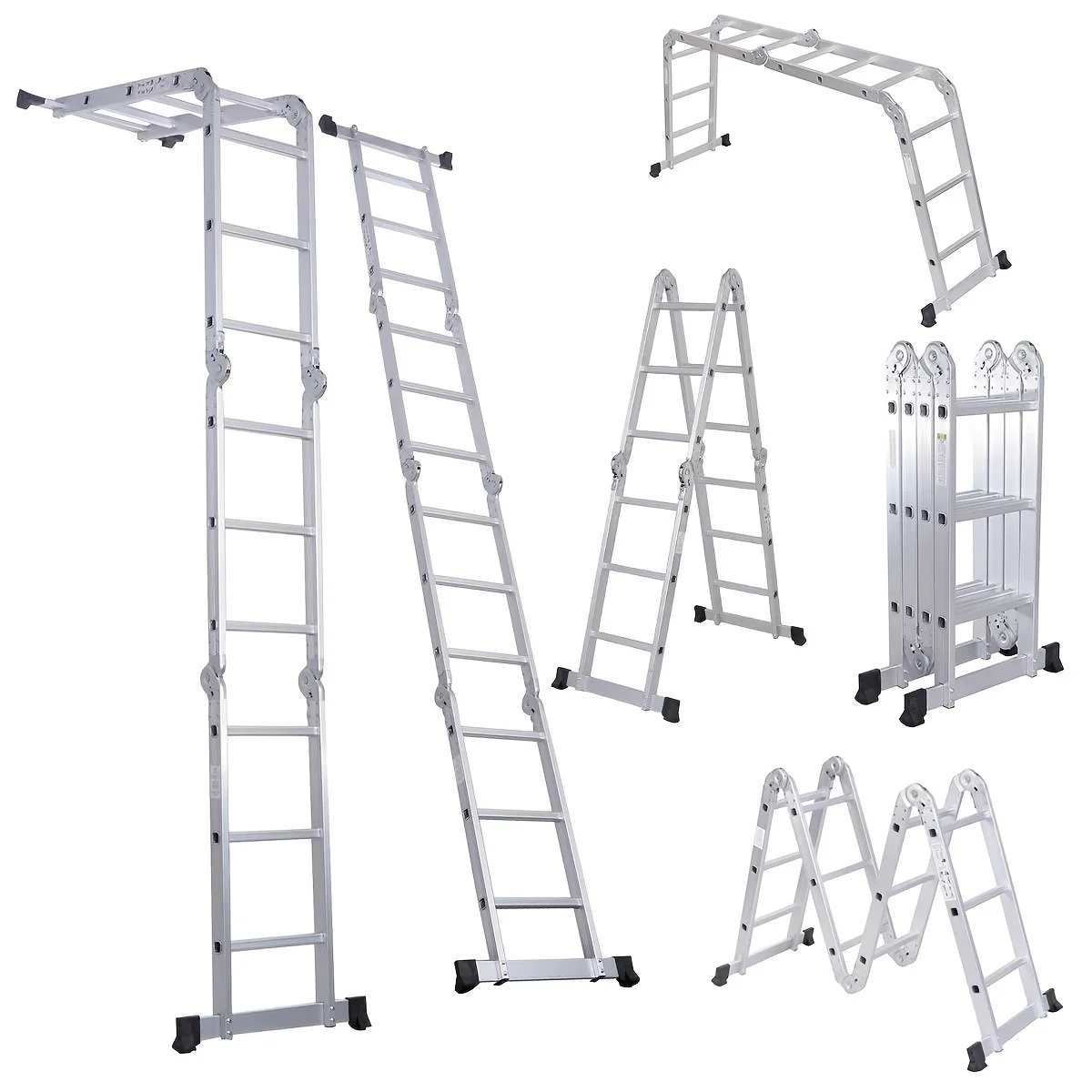 1pc Folding Step Ladder, Aluminum, Foldable, Multi Purpose Lightweight Scaffold Ladder, 330lb Capacity, 12.5ft Height