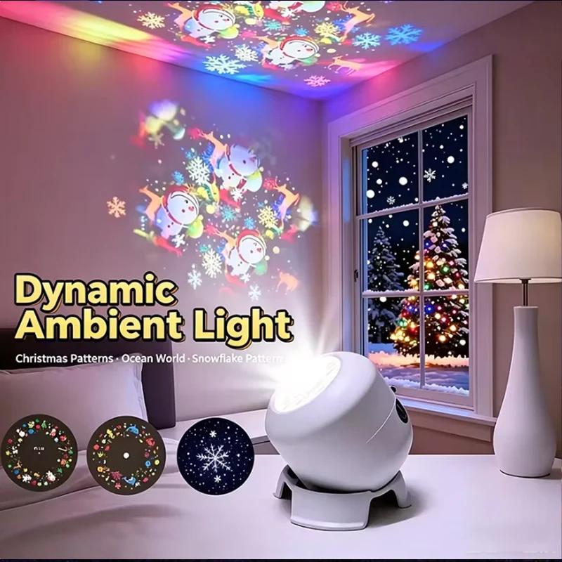 High-Definition Dynamic Starry Sky Projection Night Light with Rotating Snowman Christmas Snowflakes Ocean Themes Ideal Bedroom