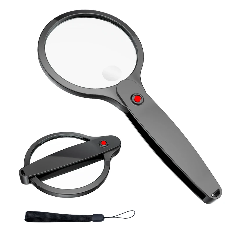 10X Handheld Pocket Magnifying Glass, Folding Hand Held Magnifier for Reading Coins Hobby Travel  Eye Loupe Glass-90 Mm Diameter