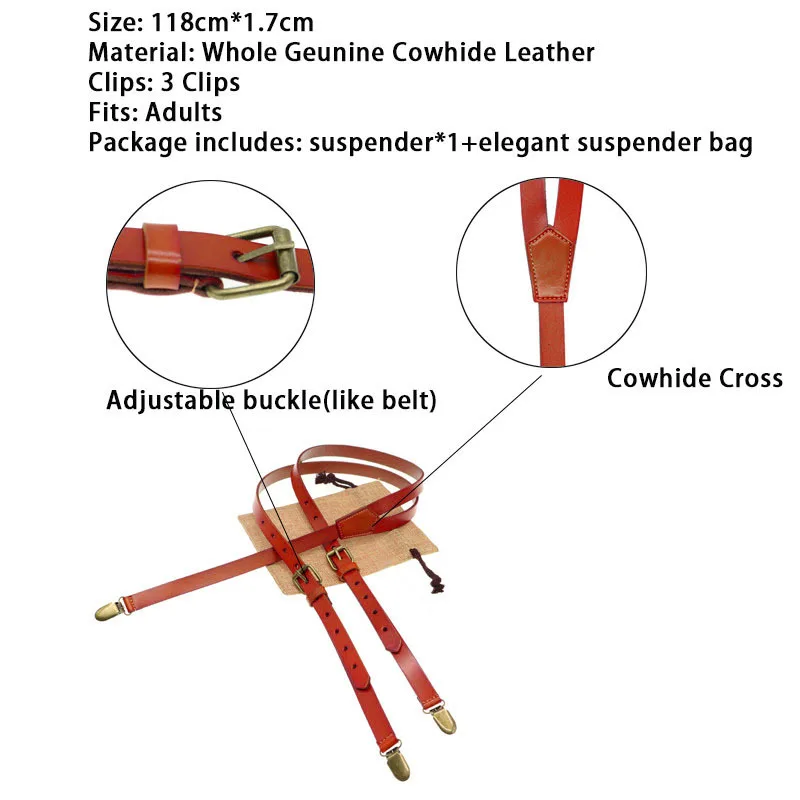 حزام من جلد البقر البني للرجال والنساء ، أحزمة قابلة للتعديل بإبزيم برونزي ، حقيبة هدايا على شكل حرف Y للعريس ، 1.7 سنتيمتر