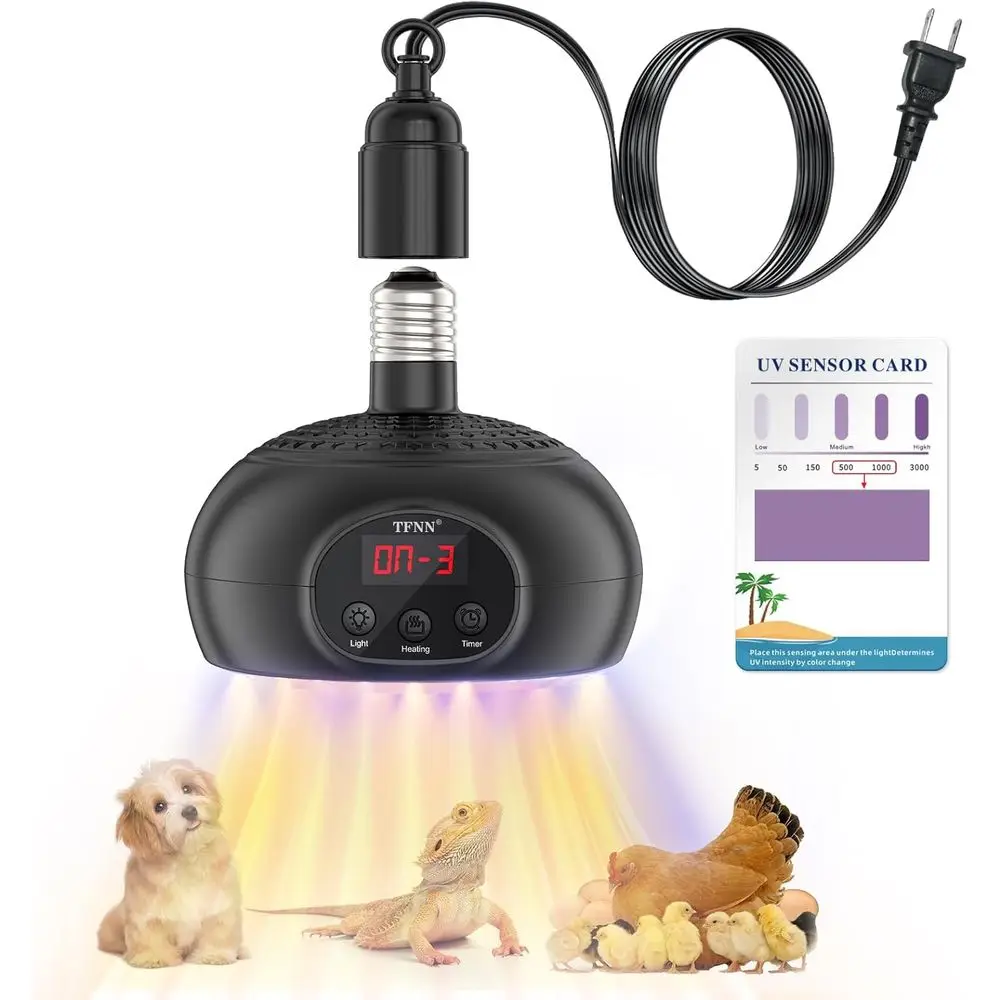 

Chicken Coop Heater Lamps,200W-350W-500W Reptile Heating Lamp Upgraded with UVA UVB Ligh 3-6-9-12H Timer,Protable Greenhouse Hea