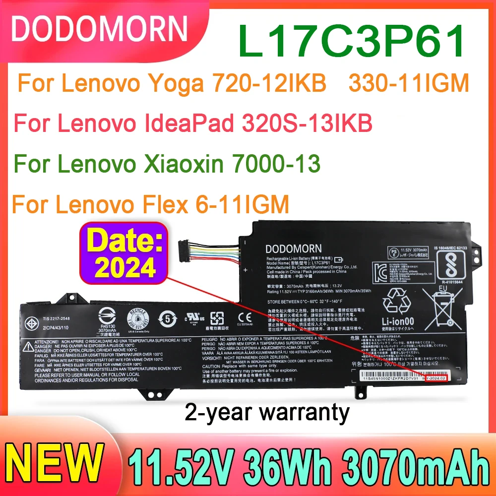 Imagem -01 - Bateria do Portátil Dodomorn para Lenovo Ideapad 320s13ikb Xiaoxin 7000-13 Yoga 720-12 330-11igm Flex 6-11igm L17c3p61 bateria do portatil dodomorn para lenovo ideapad 320s13ikb xiaoxin 7000 13 yoga 720 12 330 11igm flex 6 11igm l17c3p61 01