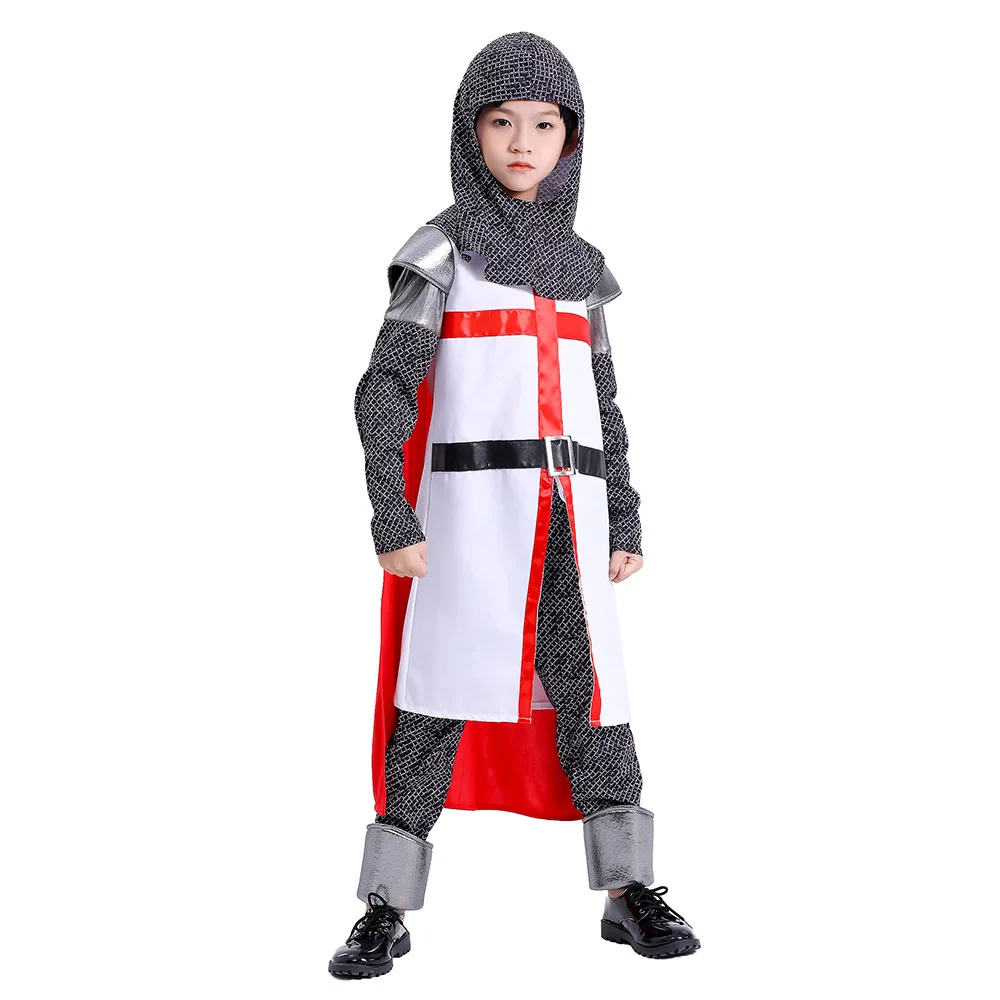 Kinder mittelalter liche Kreuzzüge Ritter Cosplay Kostüm Jungen Halloween Cosplay Lesen Tag Cosplay passt Bühnen Performance Kostüme