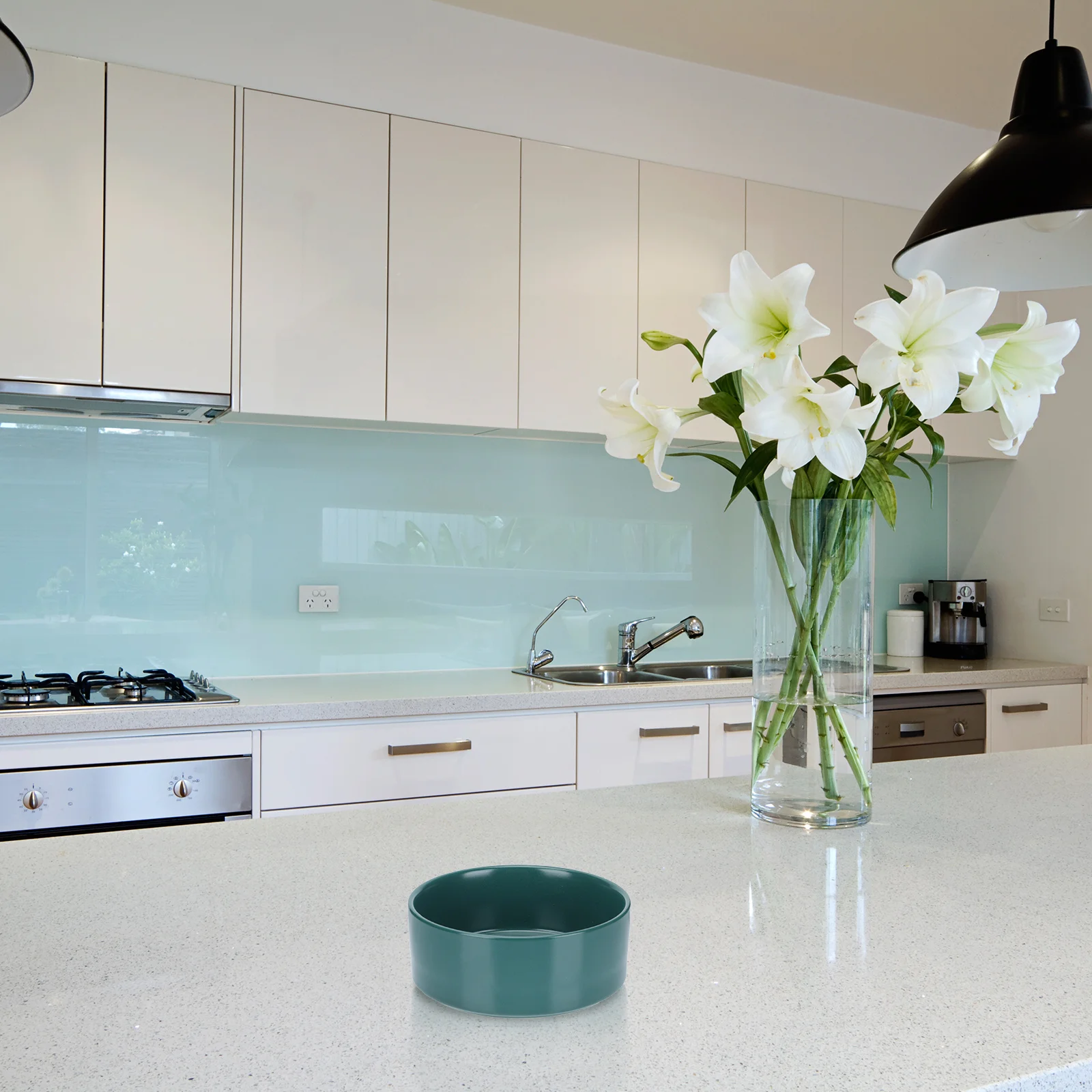 

1pc Ceramic Green Simple Rice Soup Container Noodle Bowl Pet Feeding Bowl Dog Cat Food Water Storage Use Kitchen Home