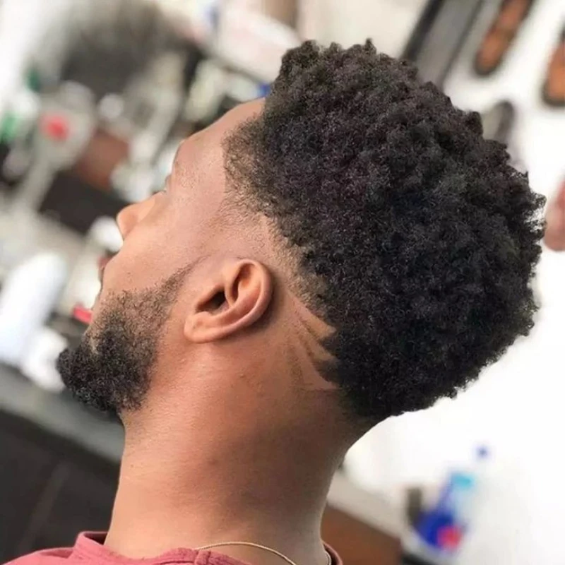 Tupé de pelo rizado de 8mm para hombres, sistema de cabello de Pu completo duradero para hombres negros, pelucas de prótesis de cabello masculino,