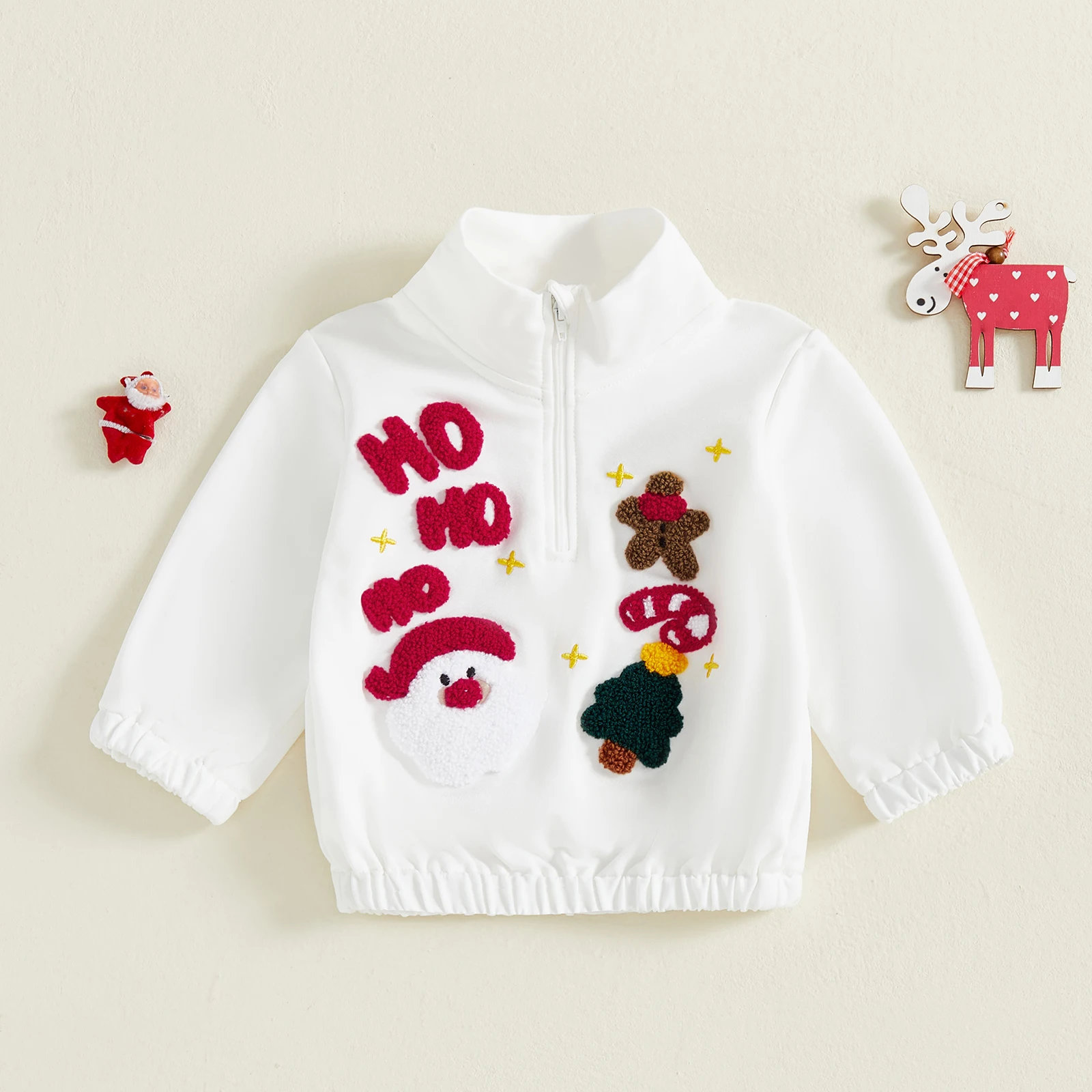 

Toddler Baby Christmas T-Shirt Embroidered Half Zip up Stand Collar Long Sleeve Loose Pullover Tops for 0-3 Years