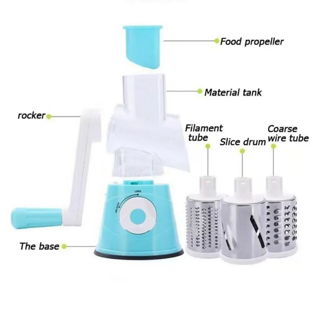 3 In 1 Slicing Grater Food Processor Blender Manual Rotary Cheese Grater Potato Slice Chopper Stainless Steel Kitchen Accessorie