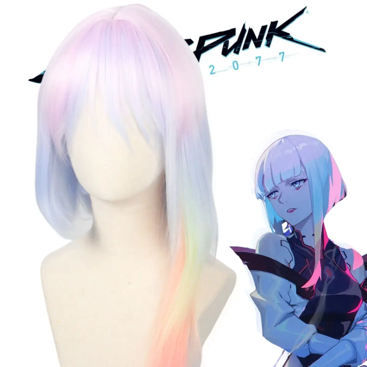 Anxin Fashionable New Product Ombre color Mixed Cyberpunk Lucy Cosplay Synthetic Wig For People Cosplay