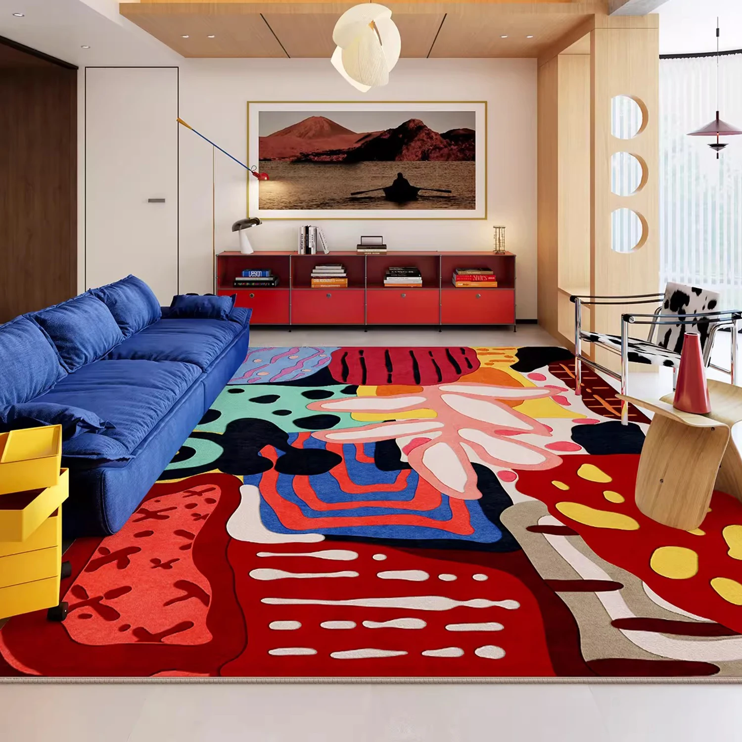 

Large Area Carpet for Living Room Soft Short Plush Floor Mats Color Blocking Cartoon Bedroom Bedside Rug Home Decoration 거실러그 대형