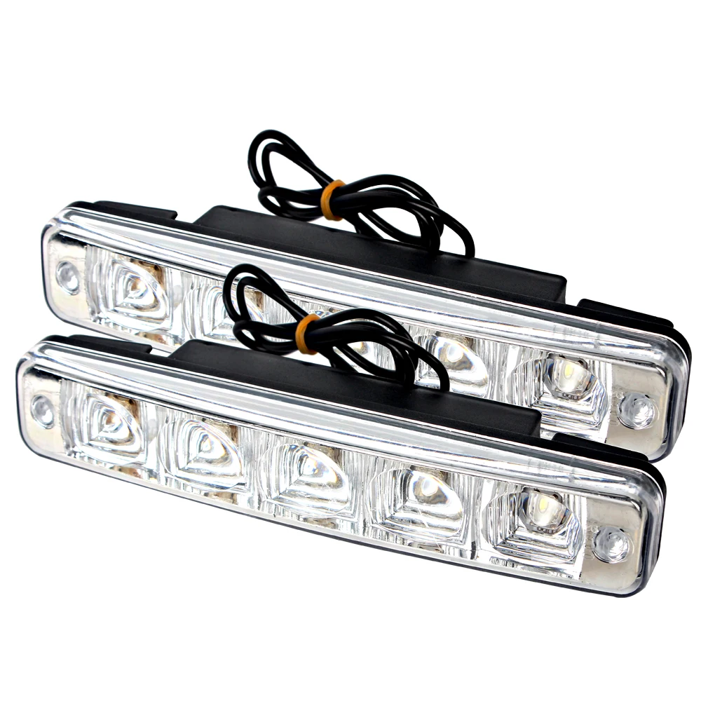 Luces de circulación diurna para coche, lámparas de circulación diurna de 12V, 6000K, 5 LED, universales, brillantes, impermeables, accesorios para