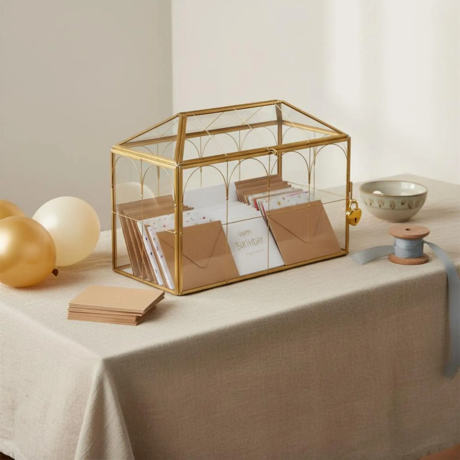 

Heart Lock Card Box Transparent Gold Clear Card Box Party Decor Large Capacity Easy to Accessible for Brides