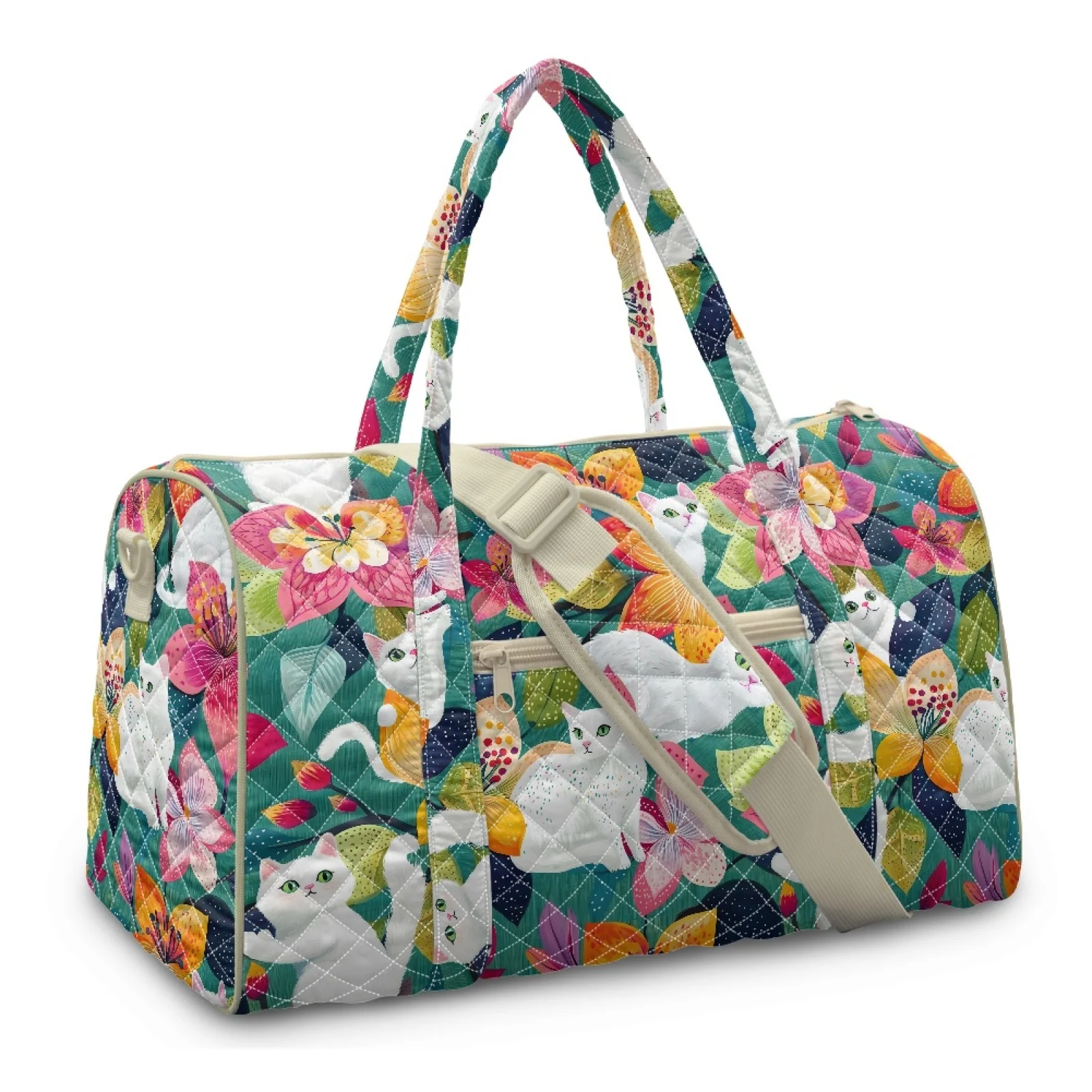 Coloranimal Cat Floral Art Travel Duffel Bag Polyester Smooth Zipper Travel Duffel Bags for Beach 2026 New